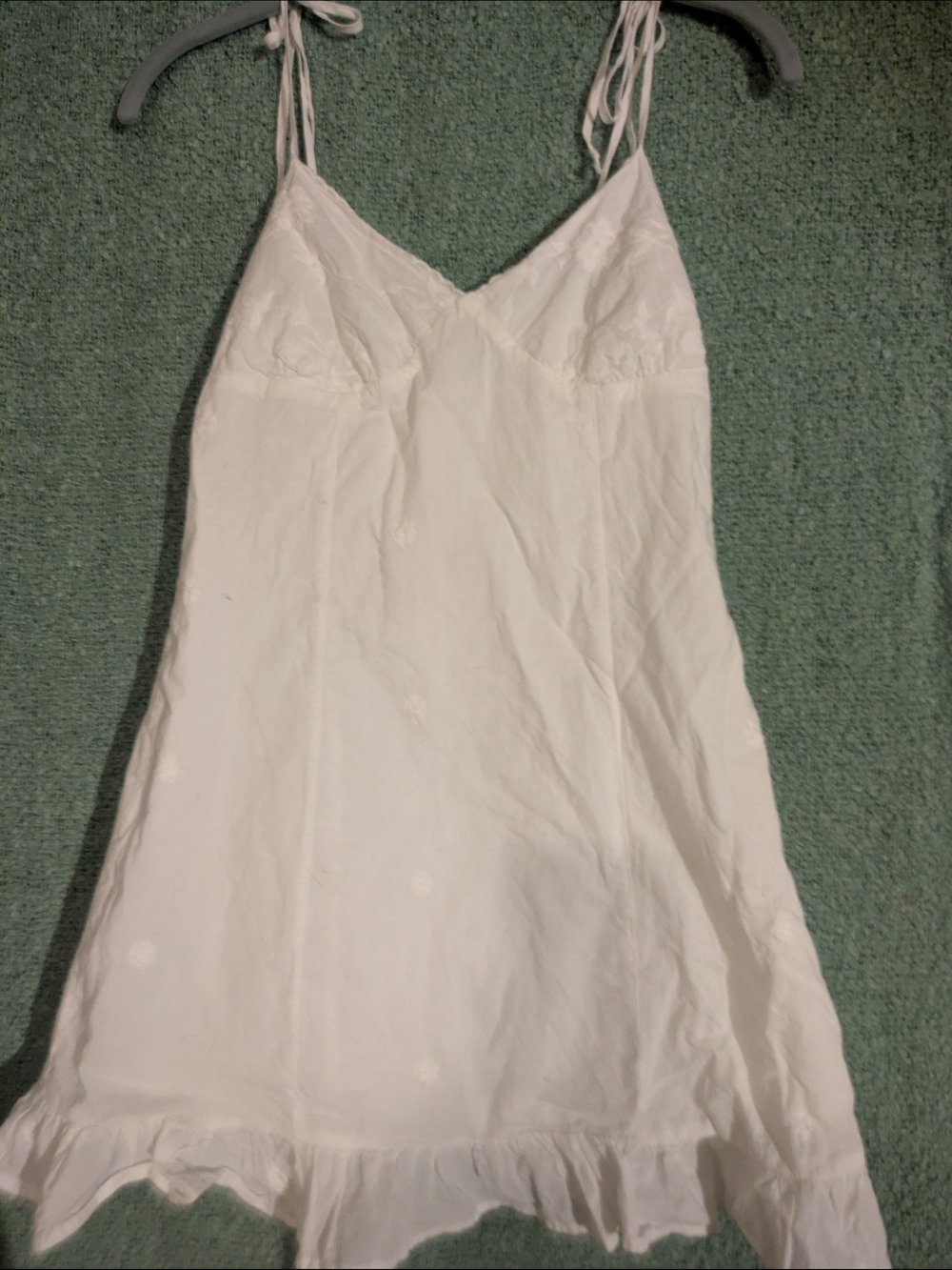 La Hearts White Spotted V-Neck Slip with Ruffle Hem